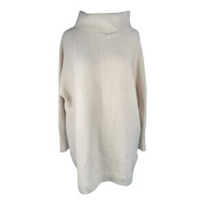 Free People Cream Ribbed Tunic Sweater Cowl Neck Oversize Cotton Small Boho Knit